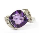 A white gold amethyst and diamond ring,