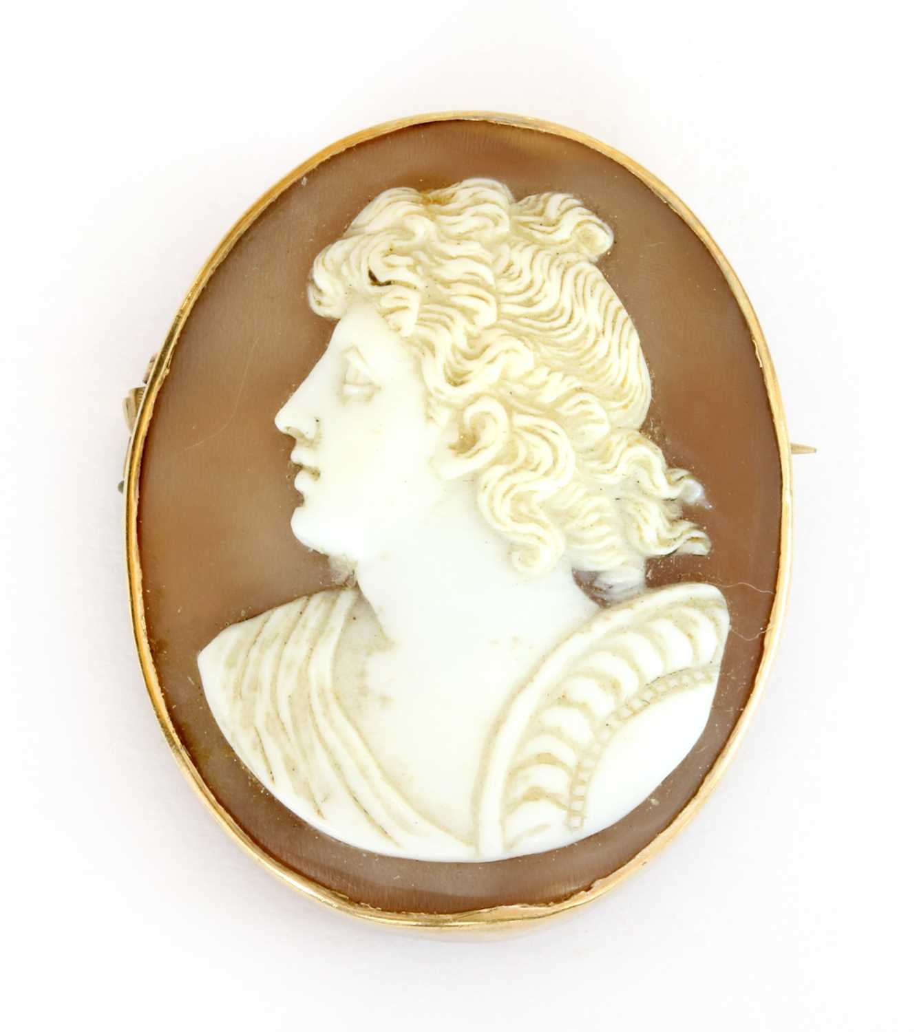 A gold mounted oval shell cameo,