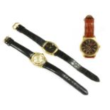 A gentlemen's gold plated Christopher Ward quartz strap watch,