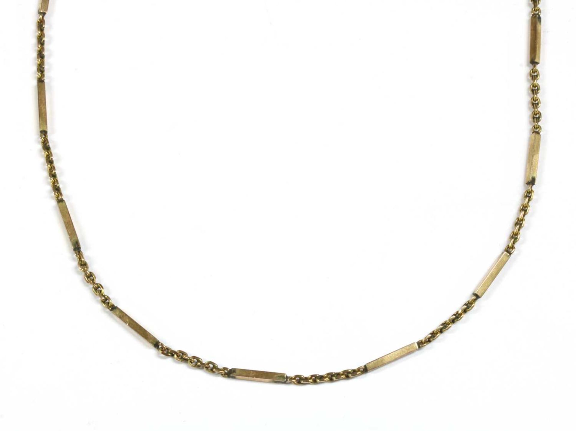 A gold bar and trace link necklace,