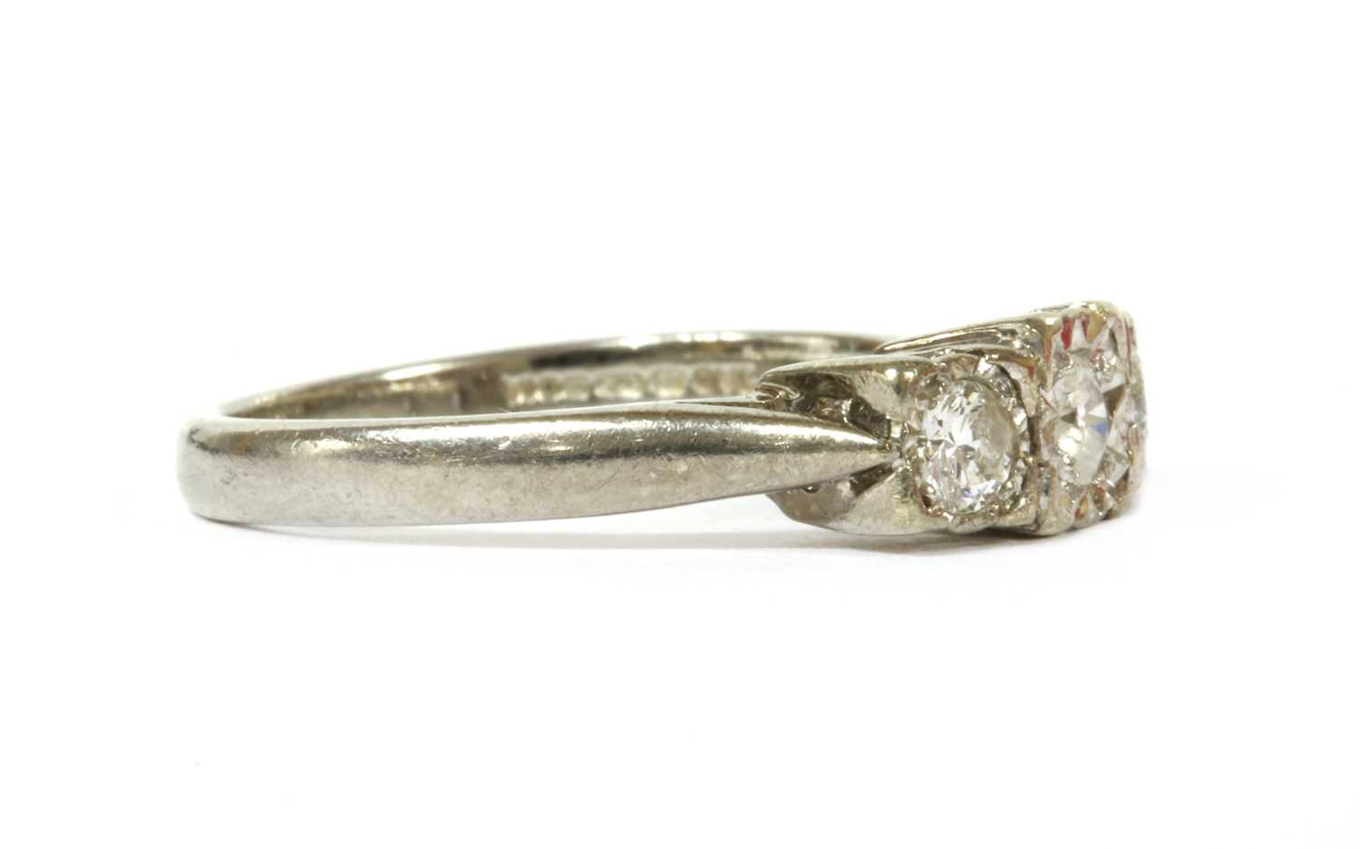 A 9ct white gold three stone diamond ring, - Image 3 of 6