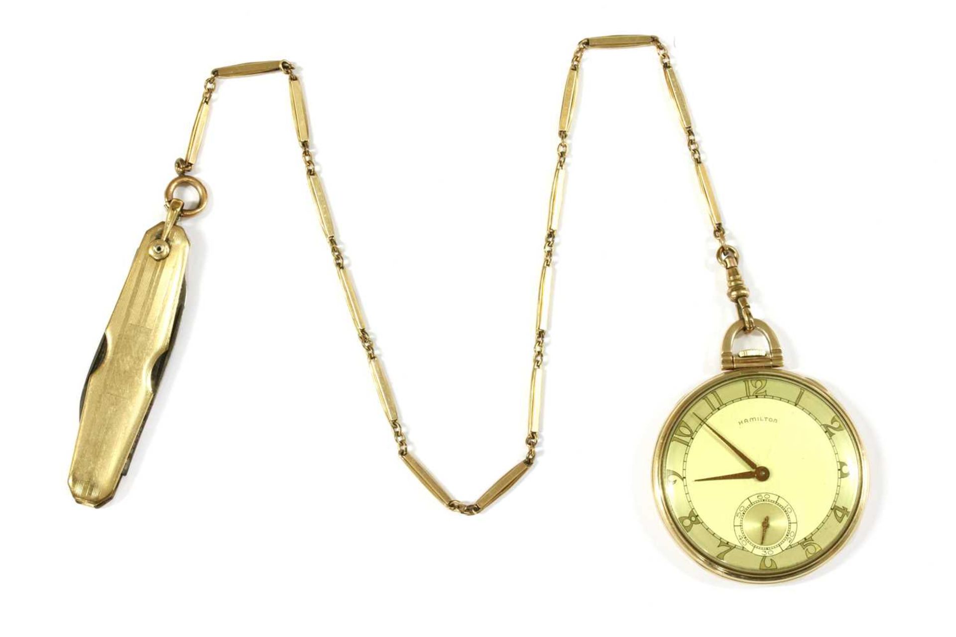 An Art Deco style gold filled Hamilton top wind open-faced pocket watch, c.1940,