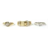 A 9ct gold diamond set buckle ring,