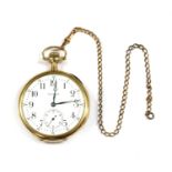 A gold Waltham top wind open-faced pocket watch,