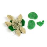 A seed pearl and jade flower,