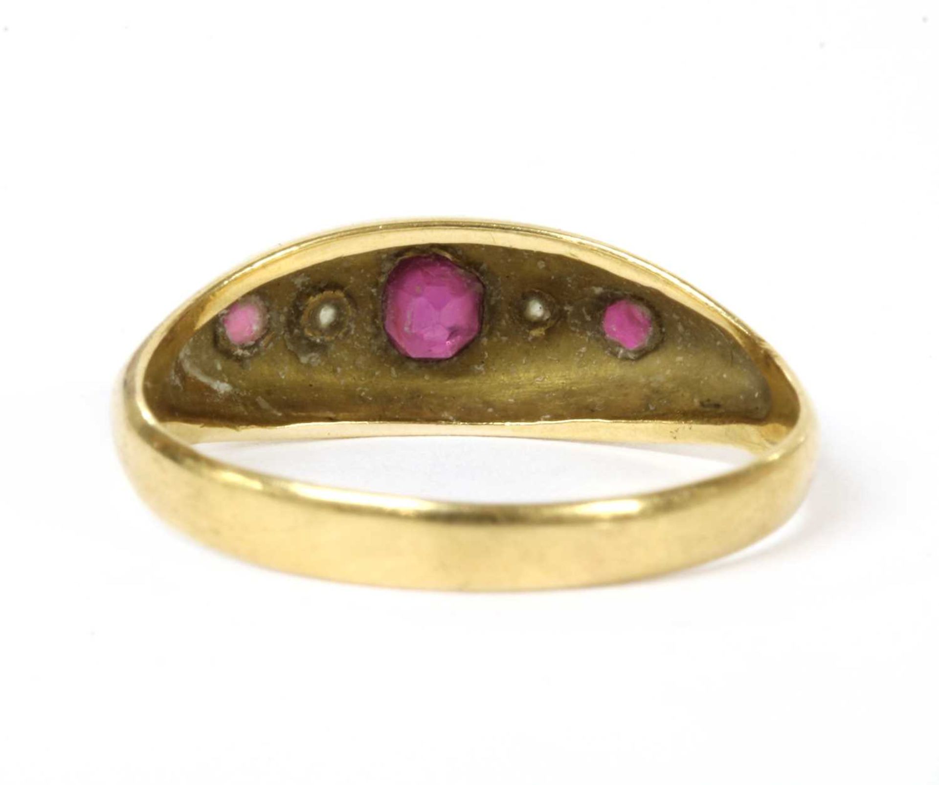 An 18ct gold five stone ruby and diamond ring, - Bild 3 aus 3