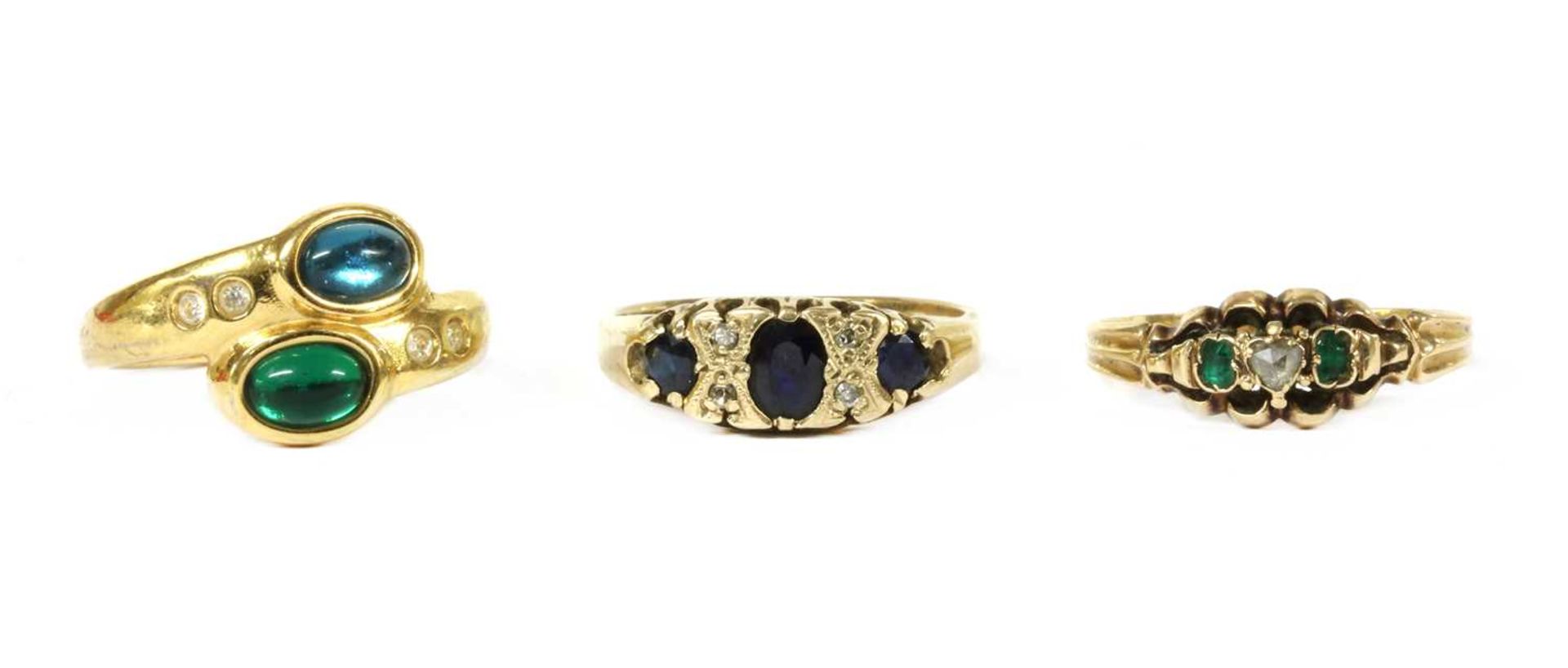 A 9ct gold sapphire and diamond ring,