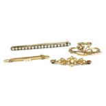 A platinum and gold pearl bar brooch,