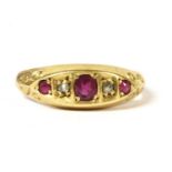 An 18ct gold five stone ruby and diamond ring,