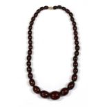 A single row graduated oval oxblood coloured Bakelite bead necklace,