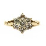 A 9ct gold diamond cluster ring,