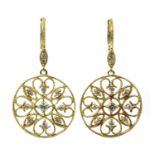 A pair of gold diamond drop earrings,