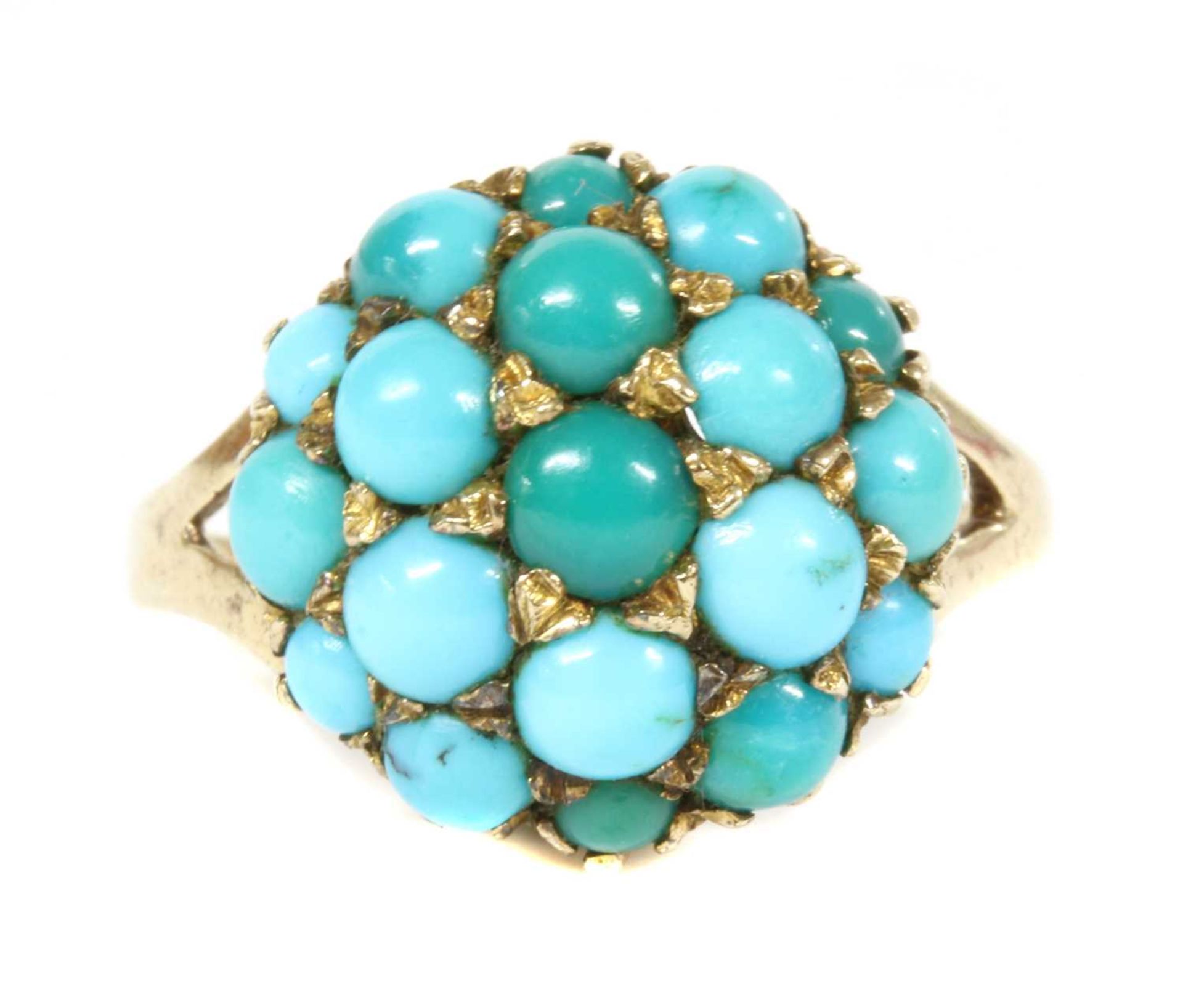 A 9ct gold turquoise bombé cluster,