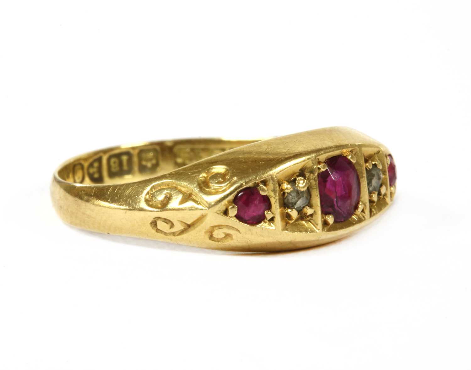 An 18ct gold five stone ruby and diamond ring, - Image 2 of 3