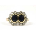 An 18ct gold sapphire and diamond double cluster ring,