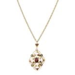 An Edwardian gold garnet and split pearl pendant,