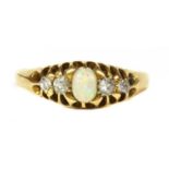 An 18ct gold five stone opal and diamond ring,