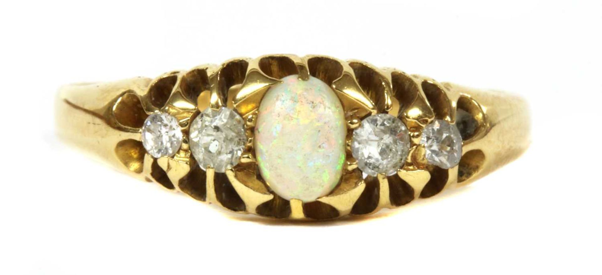 An 18ct gold five stone opal and diamond ring,