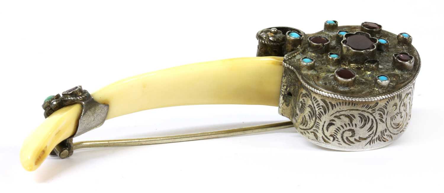 A silver mounted tusk brooch, - Image 3 of 3