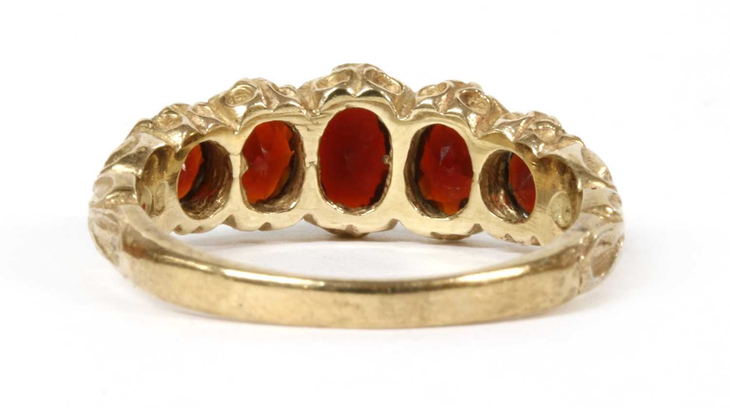 A 9ct gold five stone garnet ring, - Image 2 of 3