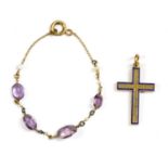 A gold enamel Latin cross pendant,