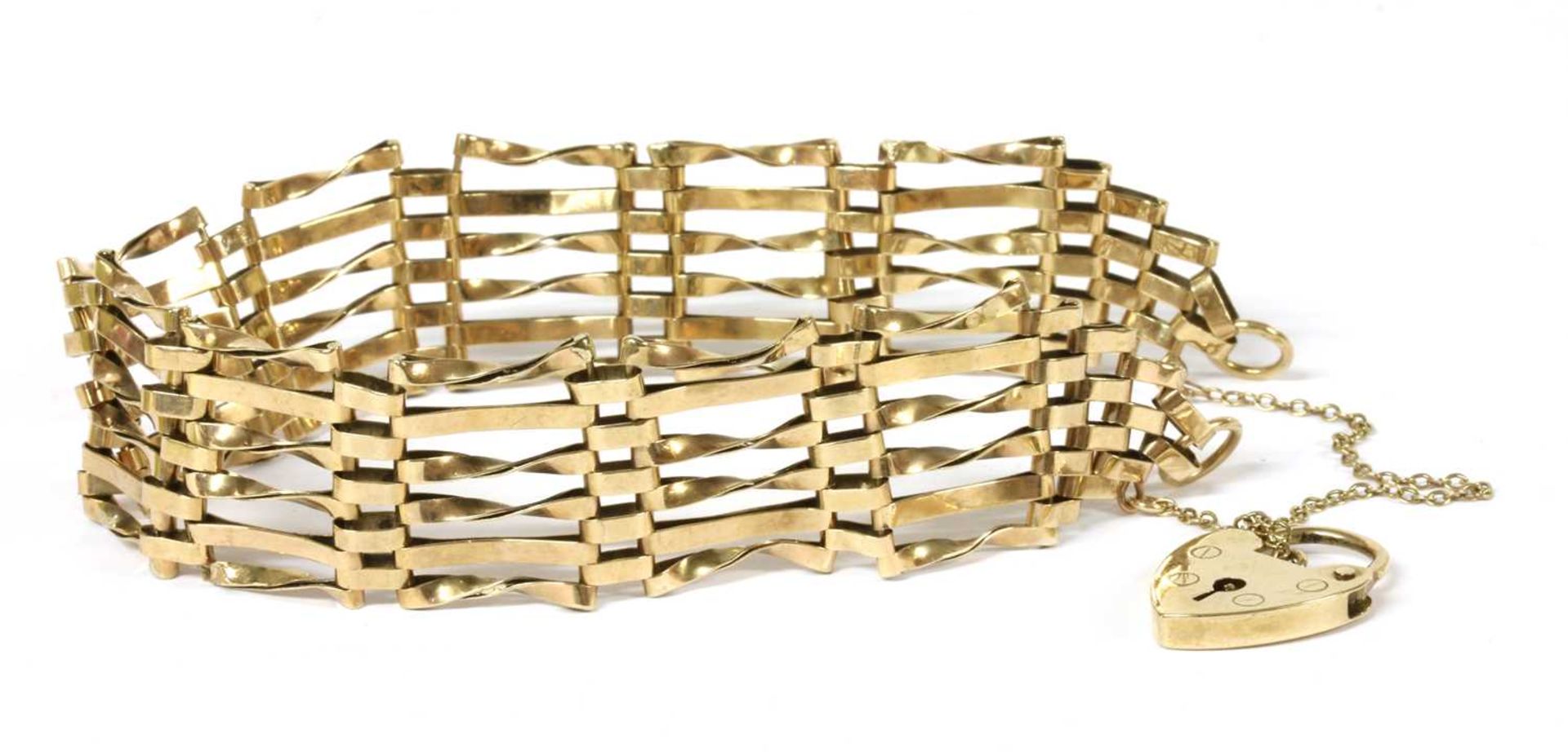 A 9ct gold six row gate bracelet,