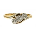 A gold three stone diamond ring, c.1925,