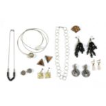 A collection of contemporary silver jewellery,