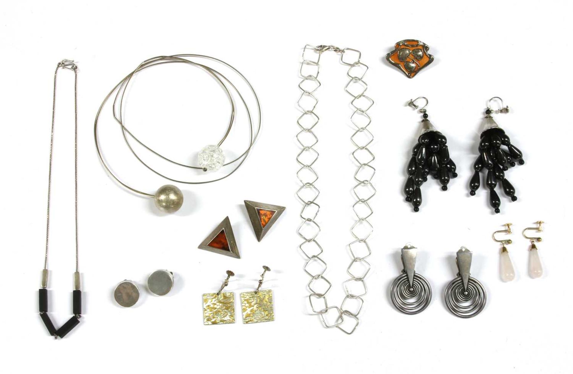 A collection of contemporary silver jewellery,