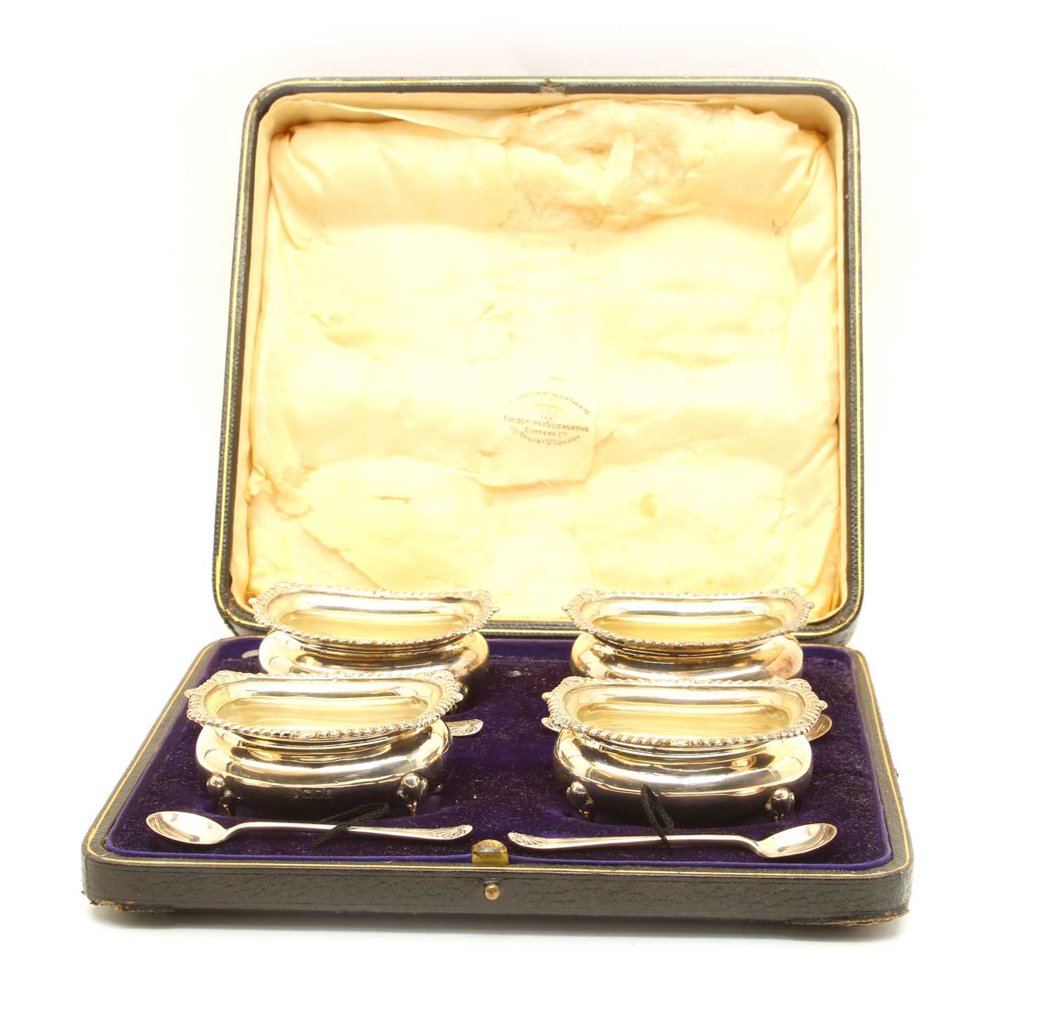 A cased set of four silver open salts,