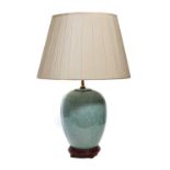 A Chinese crackle glazed celadon table lamp