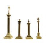 Four brass stepped corinthian column table lamps