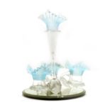 A blue and clear glass epergne