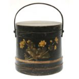 A Continental ebonised and painted hat box