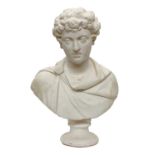 A large plaster bust of the young Marcus Aurelius,