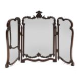 A mahogany triptych dressing table mirror,