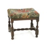 A James II style upholstered oak stool