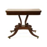 A Regency strung mahogany fold-over card table,
