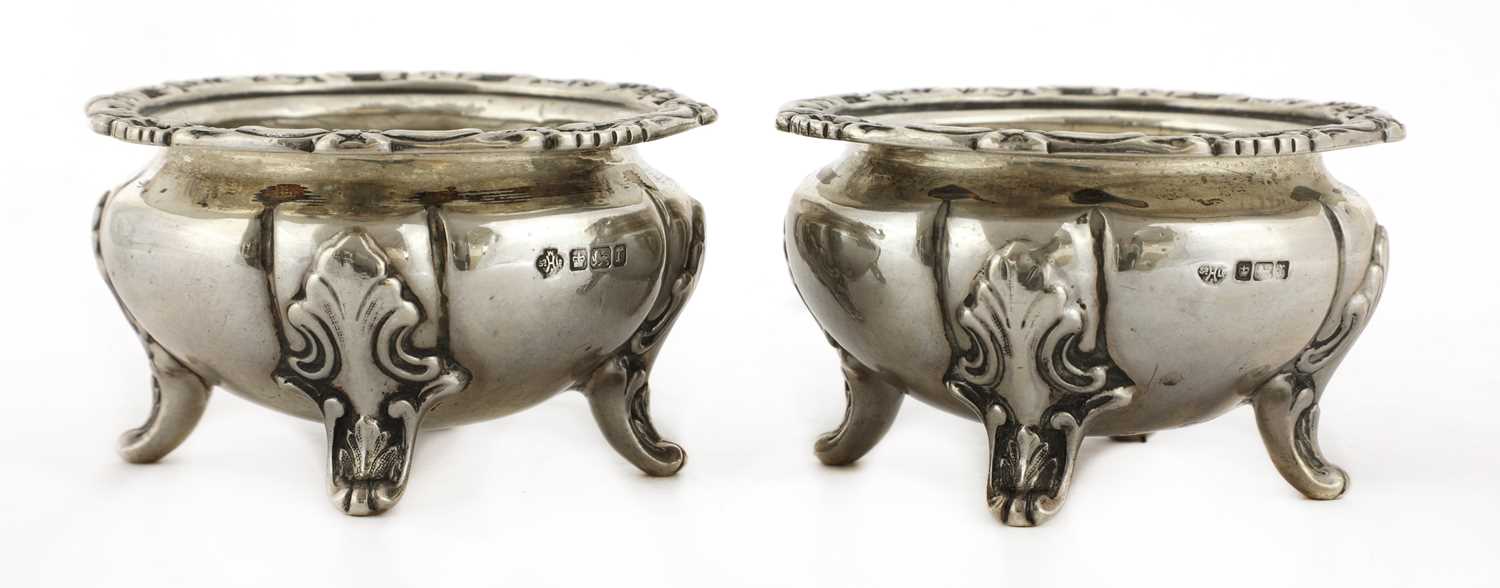 A pair of Edward VII silver open salts of heavy gauge