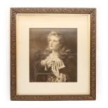 An antique Victorian sepia portrait print of a young girl clasping a book,
