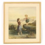 James Drummond (British, 19th Century), Two girls playing on a beach, watercolour