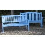 A blue painted garden seat,
