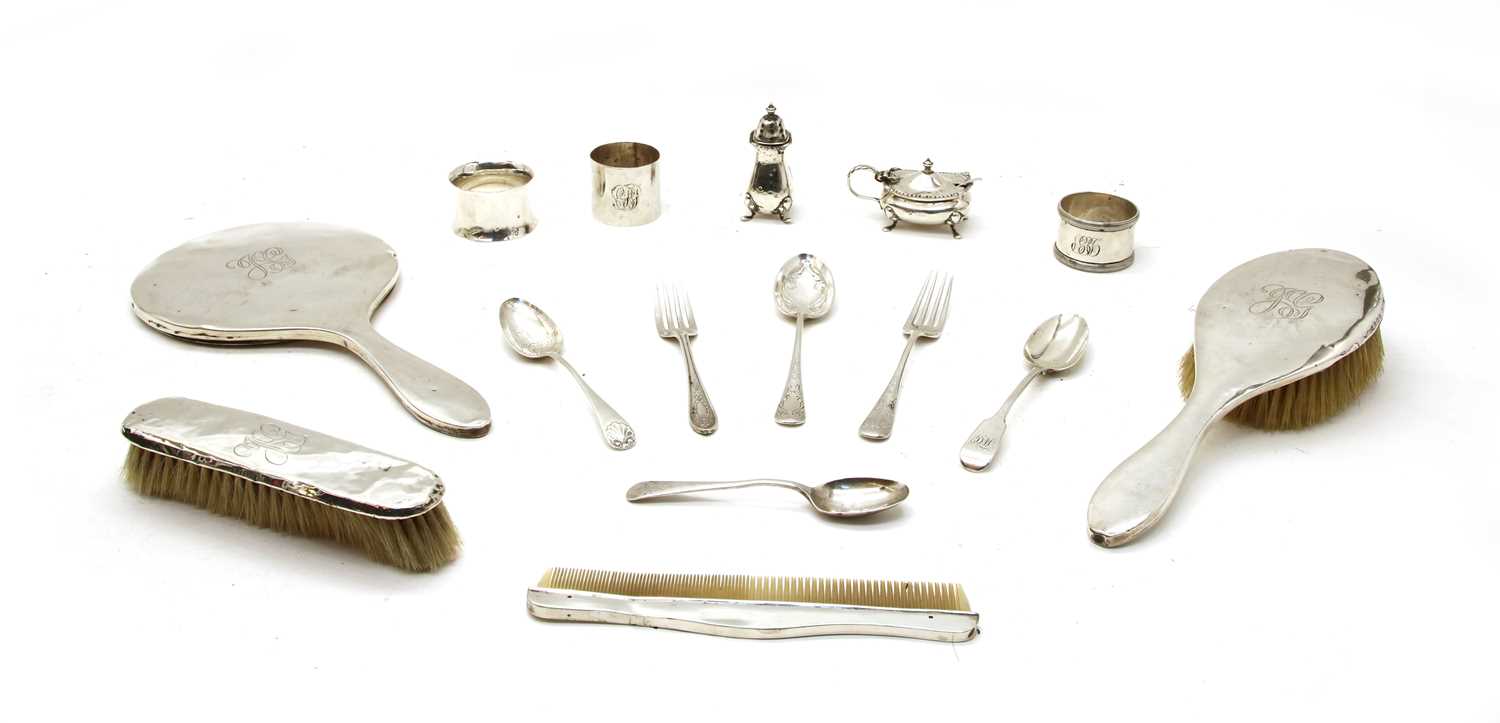 A collection of silver items,