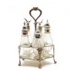 A 19th Century silver plated five bottle cruet stand