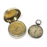 A rare silver pillbox cased pocket aneroid barometer