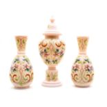 A Victorian opaline glass garniture,