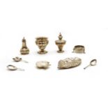 A collection of silver items,