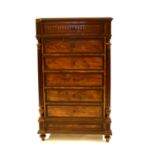 A French mahogany narrow chest of drawers