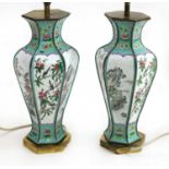 A pair of Chinese Canton enamelled table lamps and shades,