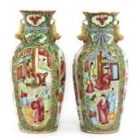 A pair of Chinese Canton enamelled famille rose vases,